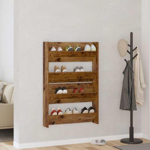 Шкаф за обувки с рафт 2 pcs Старо дърво 80 x 18 x 60 см