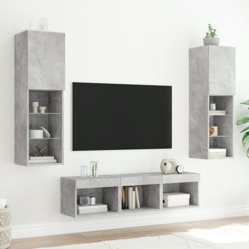 ТВ стенни модули с LED, 5 части, бетонно сиви, инженерно дърво