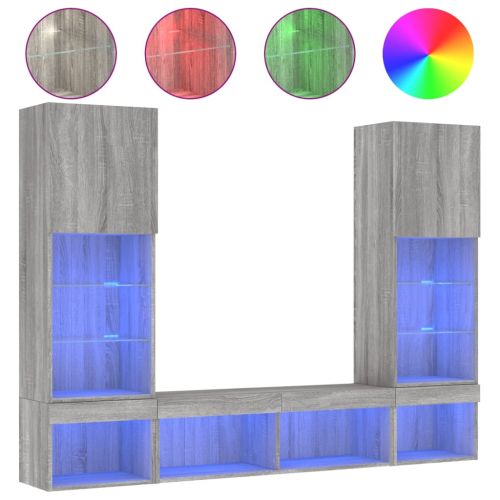 ТВ стенни модули с LED, 5 части, сив сонома, инженерно дърво