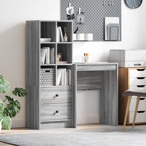 Бюро с чекмедже с рафт със съхранение 2 pcs Сив Сонома