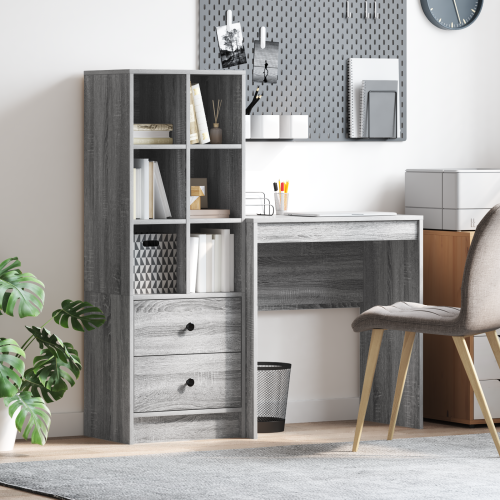 Бюро с чекмедже с рафт със съхранение 2 pcs Сив Сонома