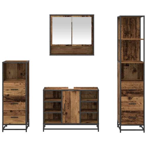 Комплект мебели за баня 4 pcs Старо дърво Инженерно дърво