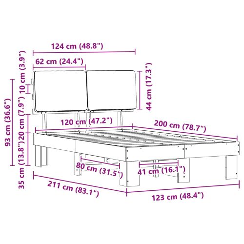 Леглова рамка с тапицирана гръбна част Таупе 120 x 200 cm