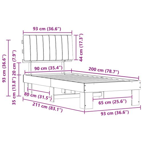 Леглова рамка с тапицирана гръбна част Тъмен сив 90 x 200 cm