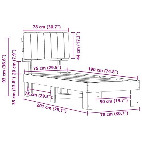 Леглова рамка с тапицирана гръбна част Тъмен сив 75 x 190 cm
