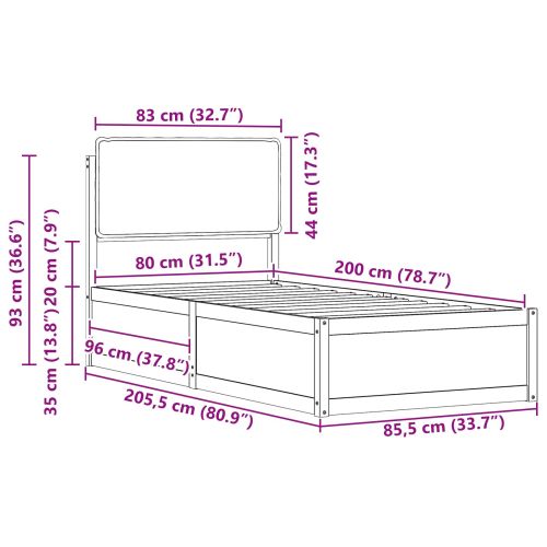 Леглова рамка с тапицирана гръбна част Тъмен сив 80 x 200 cm