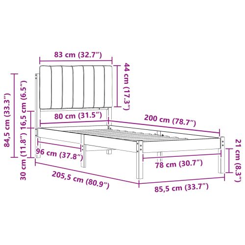Леглова рамка с тапицирана гръбна част Тъмен сив 80 x 200 cm