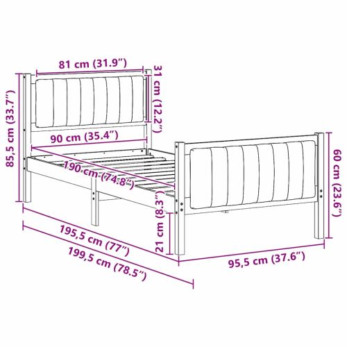 Рамка на леглото с таблото кафяво и тъмносиво 90 x 190 cm