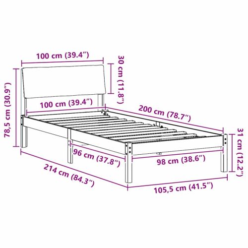 Рамка на леглото Кафяв и черен 100 x 200 cm Борово дърво масив