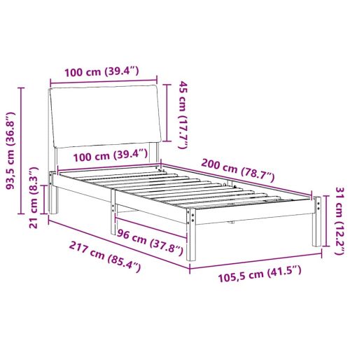 Рамка на леглото Кафяво и таупе 100 x 200 cm Борово дърво масив