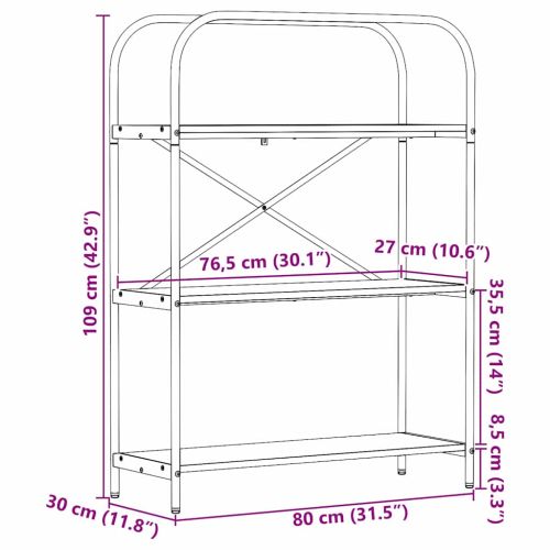 Рафт за книги Сив Сонома 80 x 30 x 109 см Инженерно дърво