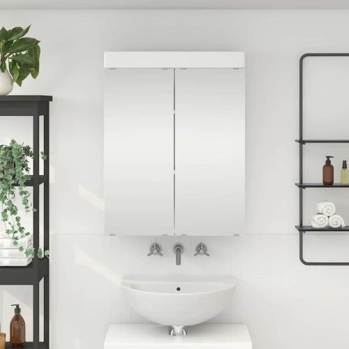 Шкаф с огледало за баня TULUM Лъскаво бяло 60 x 16,5 x 78 см