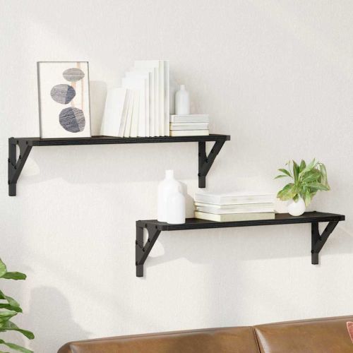 Стени за рафтове с рафт 2 pcs Черния дъб 60 x 15 x 15,5 cm