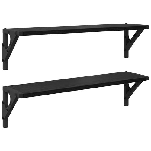 Стени за рафтове с рафт 2 pcs Черния дъб 60 x 15 x 15,5 cm