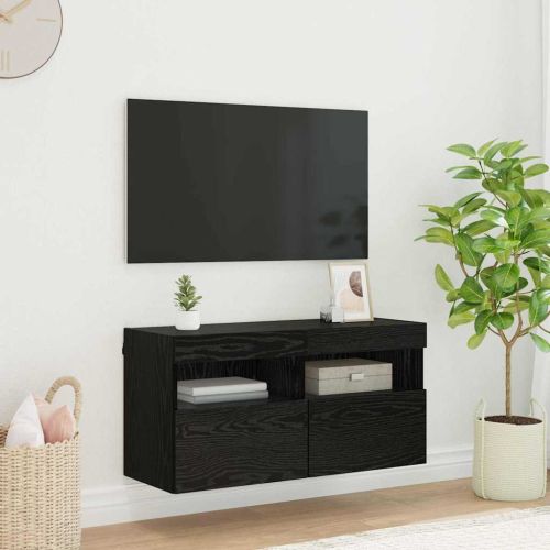 TV стенен шкаф с LED Черния дъб 80 х 30 х 40 см Инженерно дърво