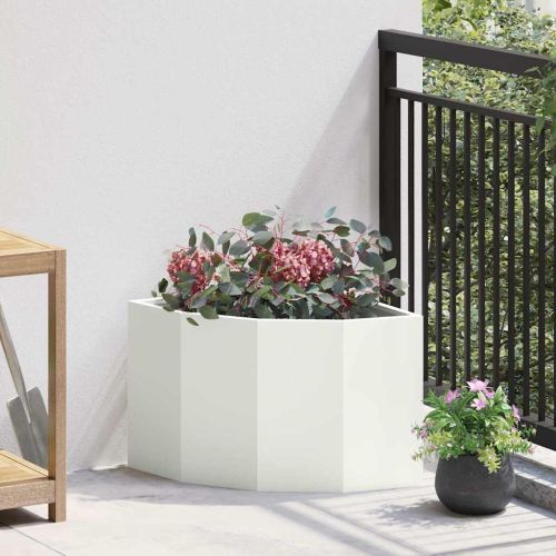 Ъглов сандък за цветя Бяло 45 x 45 x 35 cm Стомана