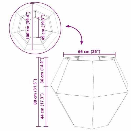 Кашпа Антрацит 100 x 100 x 80 см Стомана