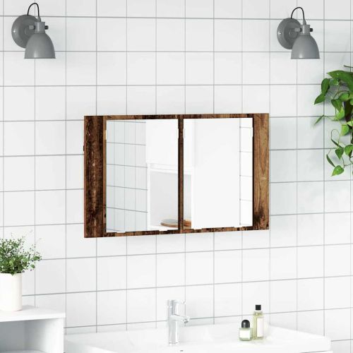 Шкаф с огледало за баня с рафт Старо дърво 80 x 12 x 45 см