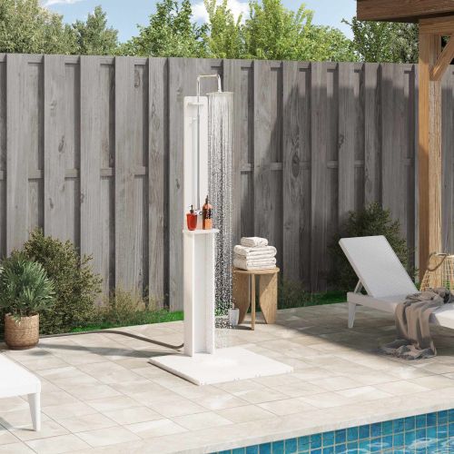 Външен душ Бял 75 x 76 x 217 см Масивна боровина