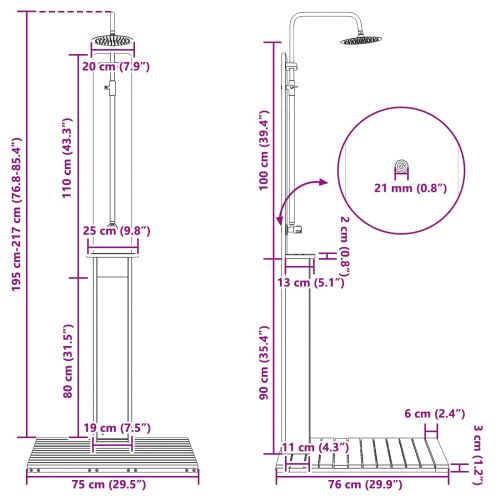 Външен душ Естествен 75 x 76 x 217 см