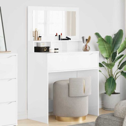 Тоалетки за спалня с чекмедже Лъскаво бяло 80 x 39,6 x 135 см