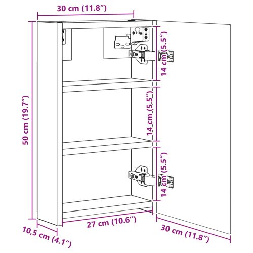 Шкаф с огледало за баня с рафт Димян дъб 30 x 10,5 x 50 см