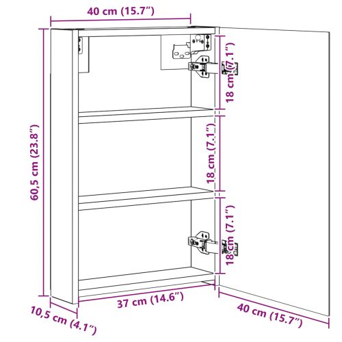 Шкаф с огледало за баня с рафт с врата Бяло 40 x 10,5 x 60,5 см