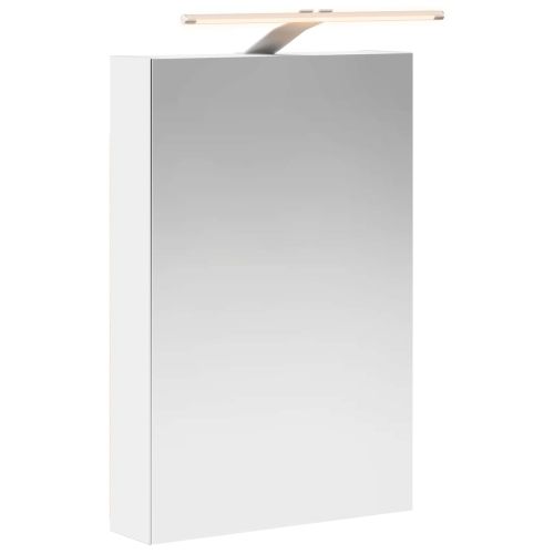 Шкаф с огледало за баня с рафт с врата Бяло 40 x 10,5 x 60,5 см