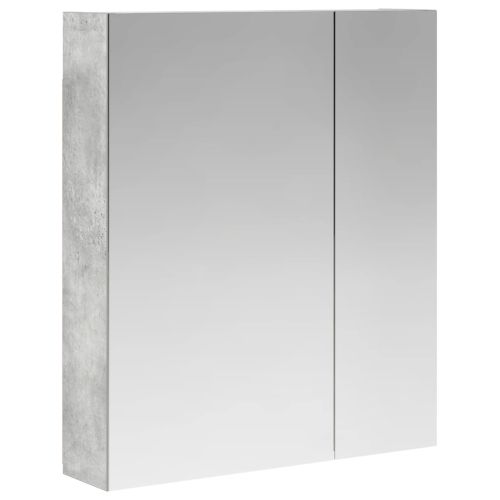 Шкаф с огледало за баня с рафт Циментено сиво 60 x 14,5 x 70 см