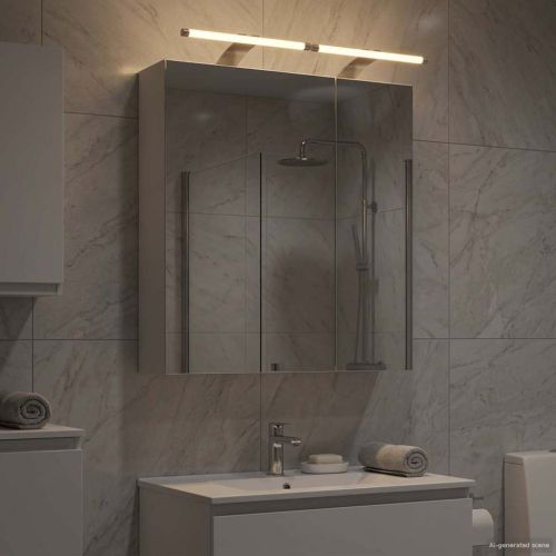 Шкаф с огледало за баня Бяло 60 x 14,5 x 70 см Инженерно дърво