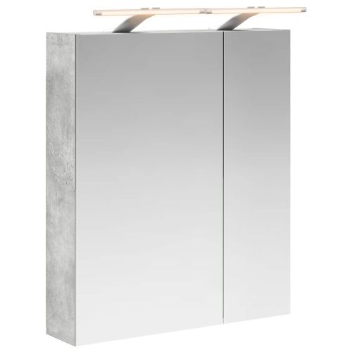 Шкаф с огледало за баня с рафт Циментено сиво 60 x 14,5 x 70 см