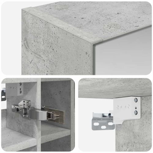 Шкаф с огледало за баня Циментено сиво 60 x 14,5 x 50 см