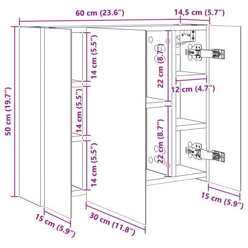 Шкаф с огледало за баня Дъб Артизан 60 x 14,5 x 50 см