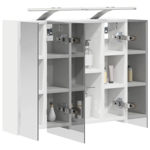 Шкаф с огледало за баня Бяло 60 x 14,5 x 50 см Инженерно дърво