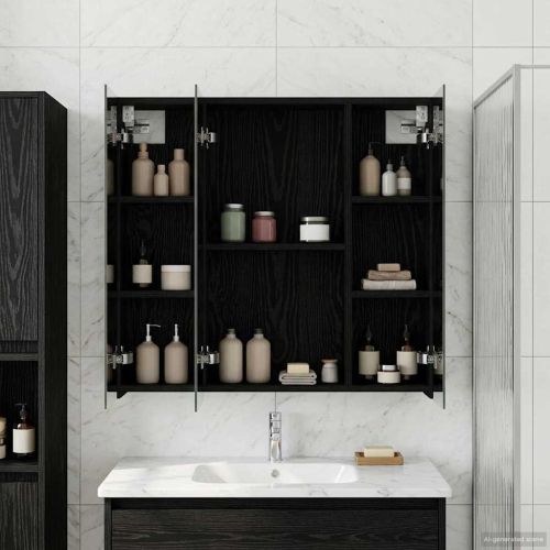 Шкаф с огледало за баня Черния дъб 70 x 14,5 x 70 см