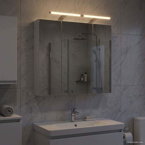 Шкаф с огледало за баня Бяло 70 x 14,5 x 70 см Инженерно дърво