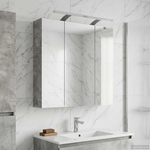 Шкаф с огледало за баня Циментено сиво 70 x 14,5 x 70 см