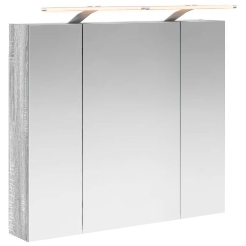 Шкаф с огледало за баня с рафт Сив Сонома 80 x 14.5 x 70 см