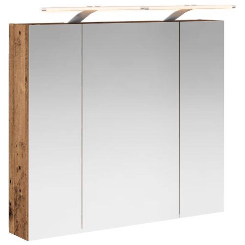 Шкаф с огледало за баня с рафт Старо дърво 80 x 14.5 x 70 см