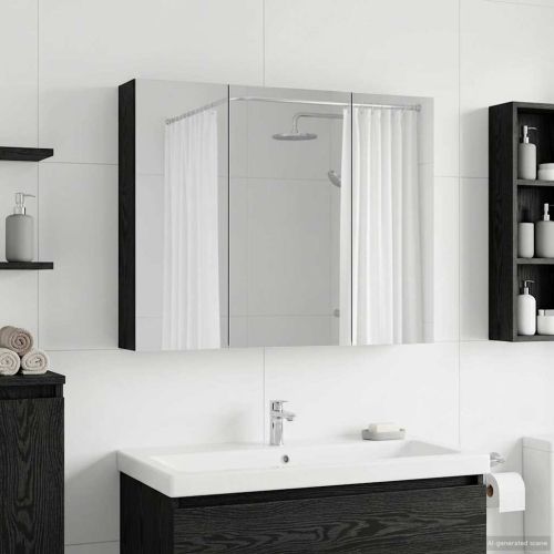 Шкаф с огледало за баня с рафт Черния дъб 100 x 14,5 x 70 см