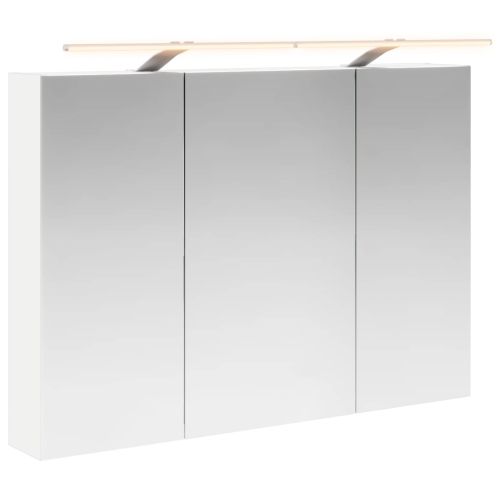 Шкаф с огледало за баня Бяло 100 x 14,5 x 70 см Инженерно дърво