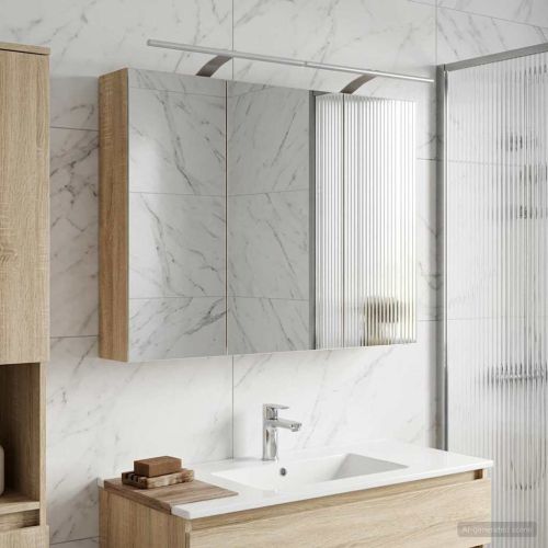 Шкаф с огледало за баня с рафт Сонома дъб 100 x 14,5 x 70 см