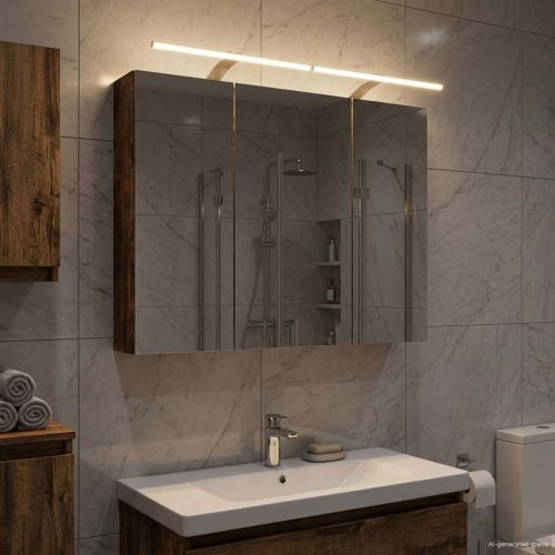 Шкаф с огледало за баня с рафт Димян дъб 100 x 14,5 x 70 см