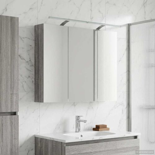 Шкаф с огледало за баня с рафт Сив Сонома 100 x 14,5 x 70 см