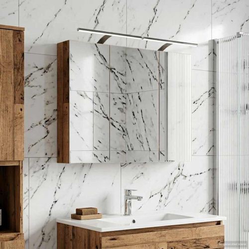 Шкаф с огледало за баня с рафт Старо дърво 100 x 14,5 x 70 см