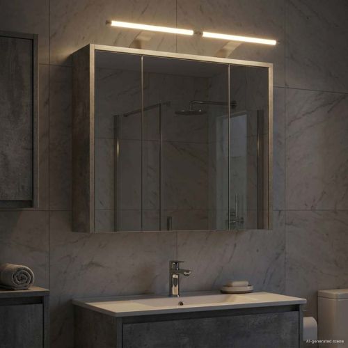 Шкаф с огледало за баня Циментено сиво 63,5 x 16 x 62,5 см