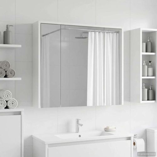 Шкаф с огледало за баня Бяло 73,5 x 16 x 62,5 см