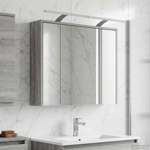 Шкаф с огледало за баня Сив Сонома 73,5 x 16 x 62,5 см