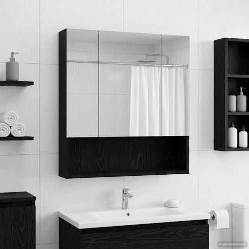 Шкаф с огледало за баня с рафт Черния дъб 60 x 14.5 x 70 см