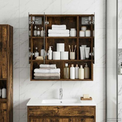 Шкаф с огледало за баня с рафт Димян дъб 60 x 14.5 x 70 см